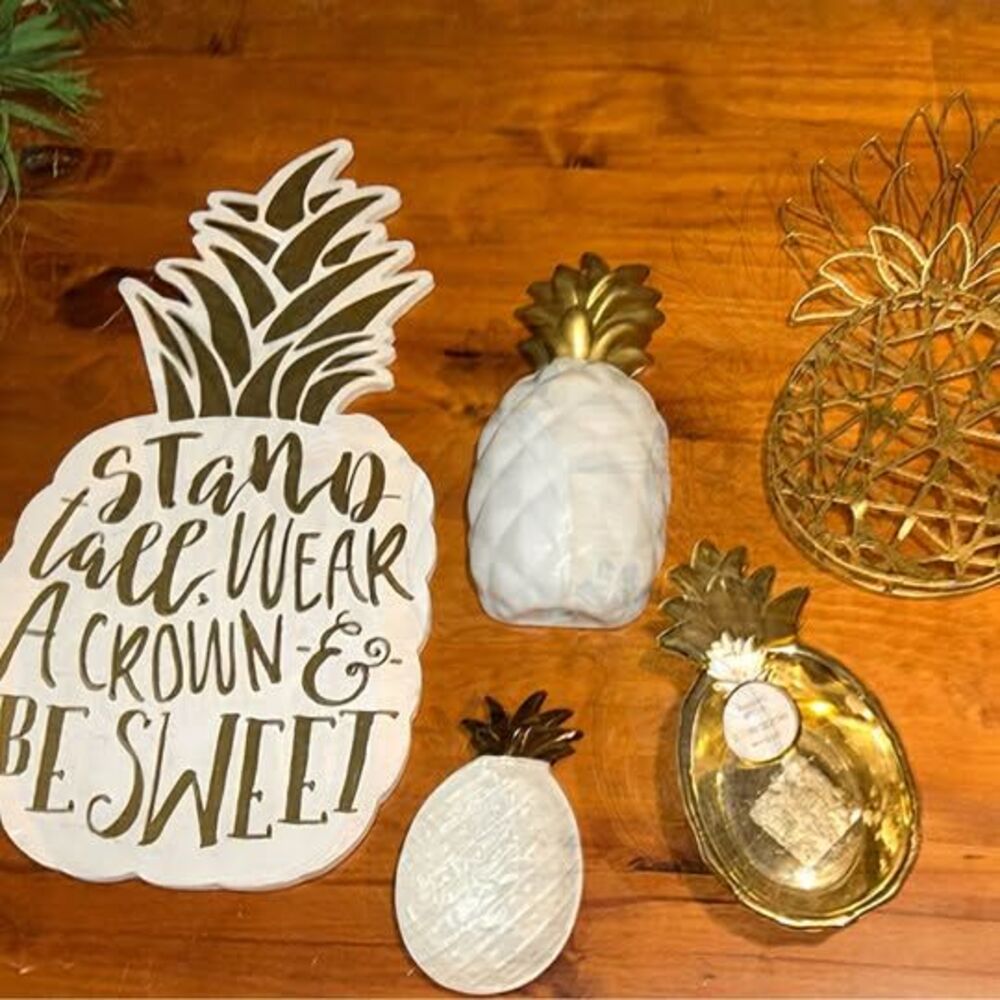 Gold White Pineapple Home Decor Bundle | Trinket Dish | Wall Signs | Decor 3D LI